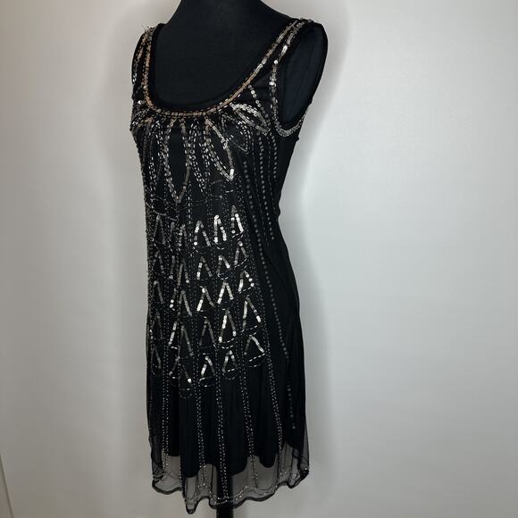 Vintage Grunge Garden Fairy Beaded Sequins Shift Dress Size Large Whimsigoth - Picture 3 of 10
